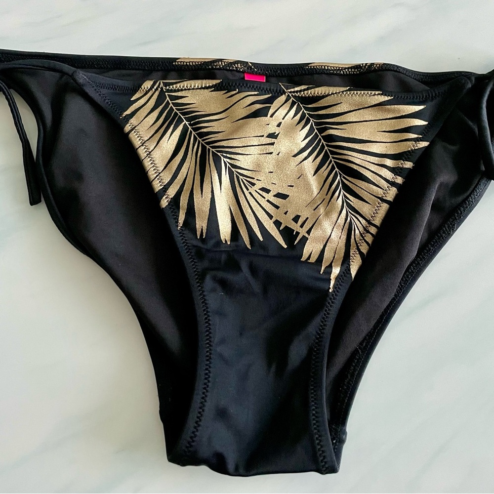 NWOT. Black Bikini Bottom with Gold Leaf Design - Picture 4 of 9